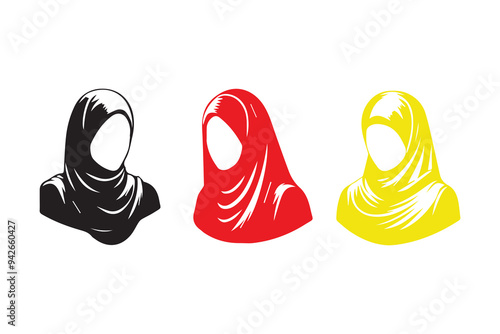 Hijab silhouette icon Muslim women's Veil clothing Illustration