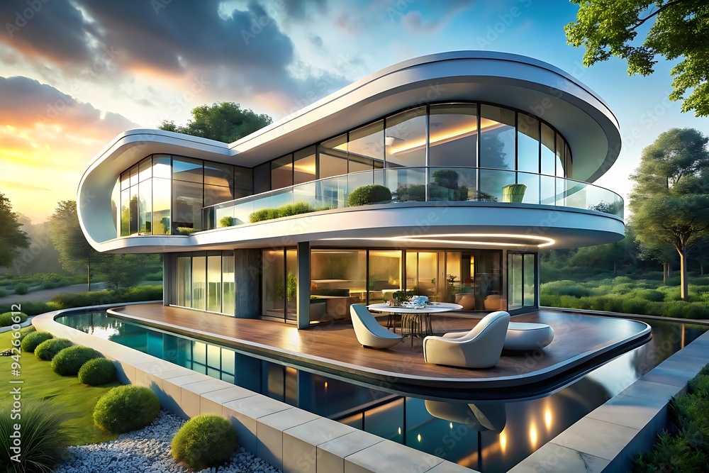 Fototapeta premium Modern Luxury Home With Infinity Pool And Deck.