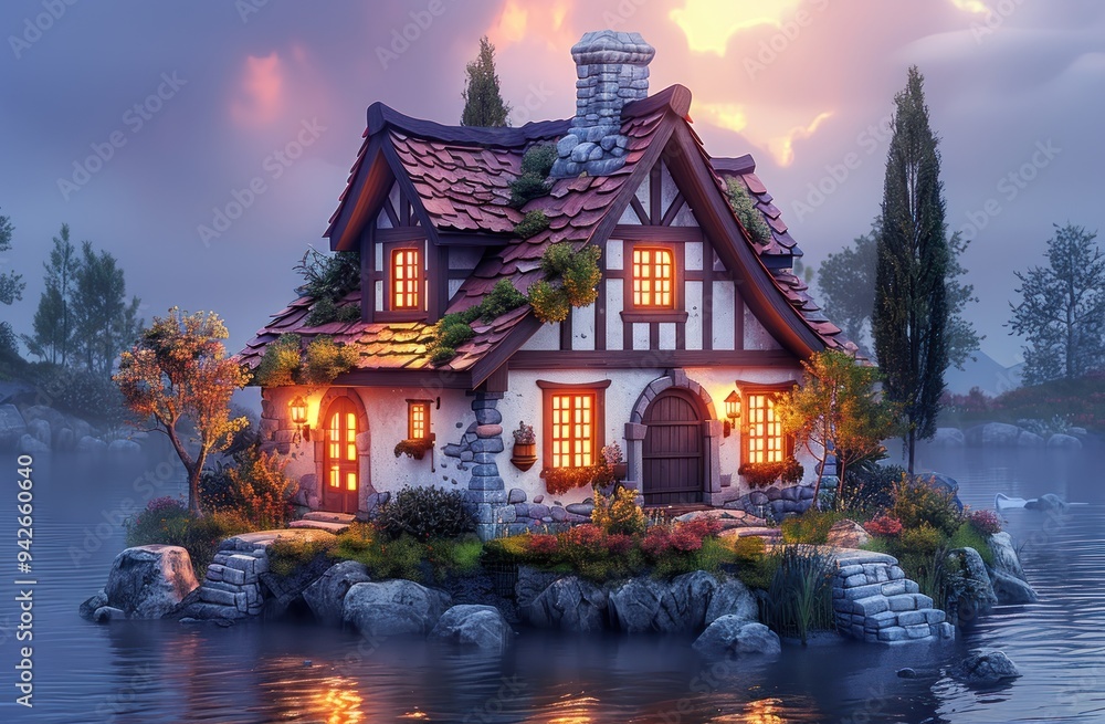 Obraz premium 3D isometric medieval house