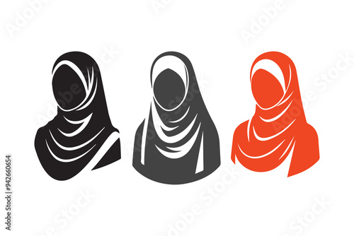 Hijab silhouette icon Muslim women's Veil clothing Illustration