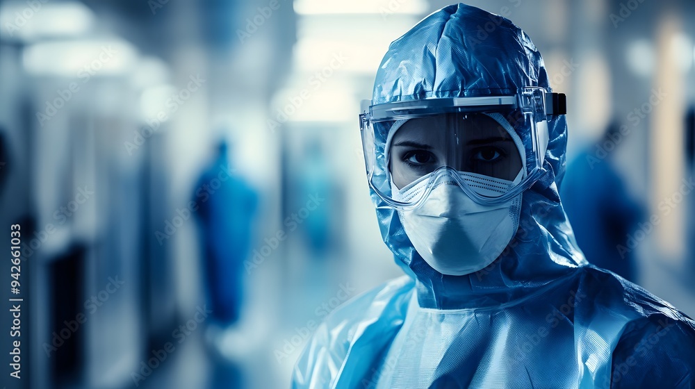 Close-up of protective gear in a healthcare setting with metallic silver textures and high-contrast lighting Close-up of protective gear in a healthcare setting with metallic silver textures and high-contrast lighting