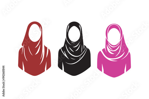 Hijab silhouette icon Muslim women's Veil clothing Illustration