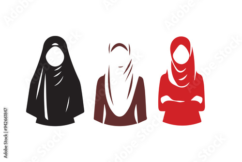 Hijab silhouette icon Muslim women's Veil clothing Illustration