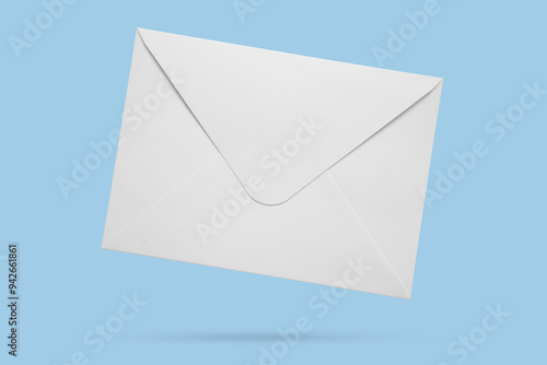 White paper envelope isolated on blue background