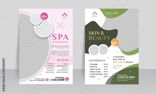 Beauty and spa flyer design template. spa center poster with treatment or relaxing premium style layout design