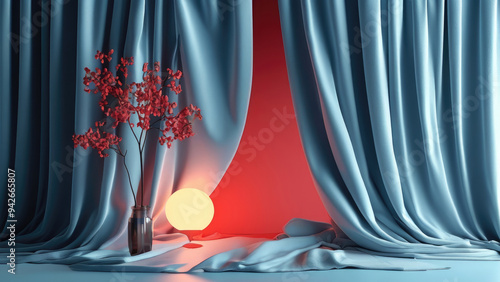 Elegansi Karpet dengan Warna Deep Blue dan Red: Wallpaper, Background, dan Backdrop yang Mewah photo