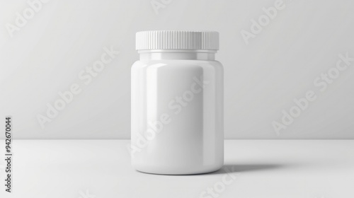 White pill bottle isolated on a plain background, suitable for mockup and packaging designs.