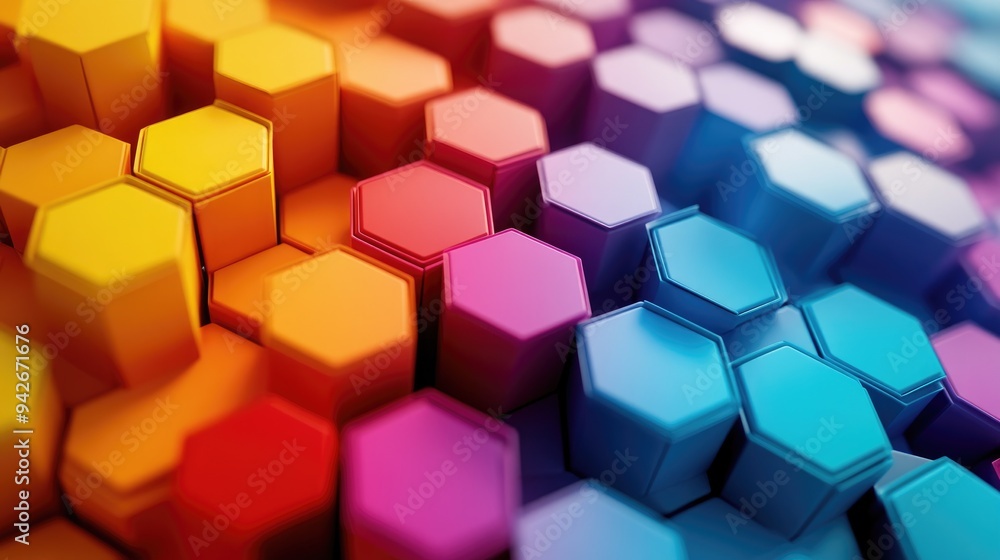 Colorful three dimensional hexagonal background with a cube shape Colorful three dimensional hexagonal background with a cube shape