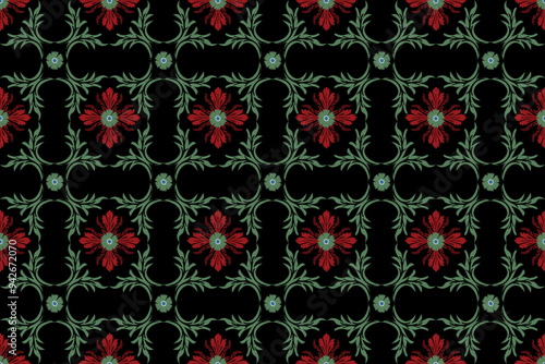 Damask pattern fabric, Tribal, elegant pattern designs woven fabric. Pattern motif, flora, geometric, texture design for wallpaper, wrapping, clothing, damask design fabric black background.