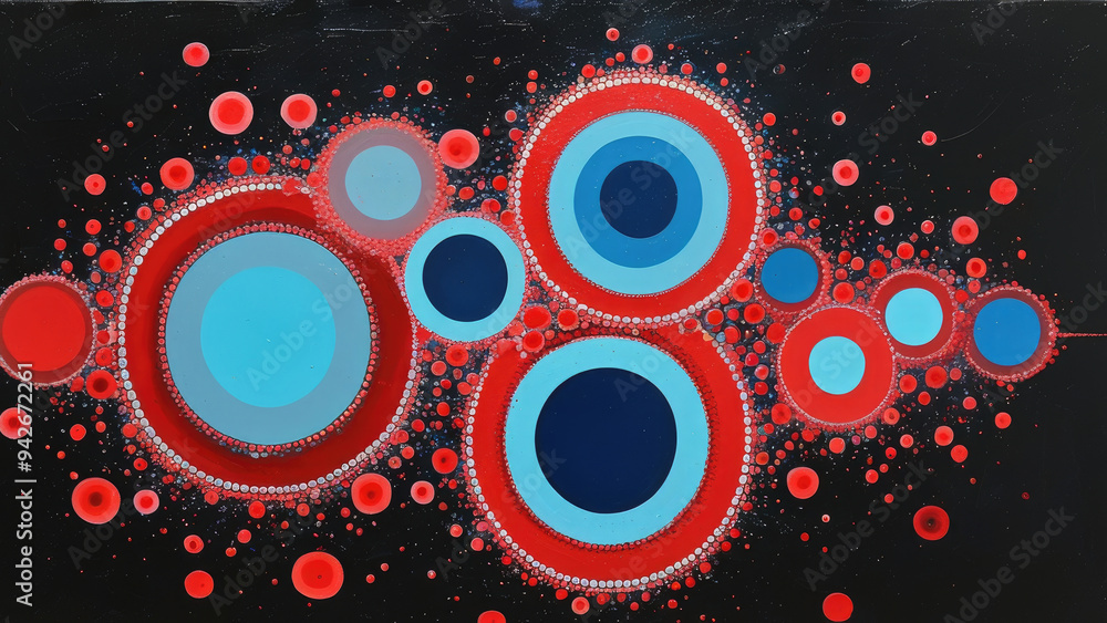 Fototapeta premium Dynamic Abstraction: Red and Blue Circles in Modern Design