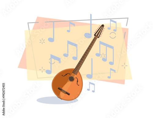 Domra flat illustration. Folk music, mandolin, Russian culture. Musical instruments concept. Vector illustration can be used for topics like music, traditional culture, leisure