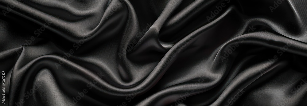 Fototapeta premium Elegant Black Satin Fabric Draped, Smooth, Shiny Texture