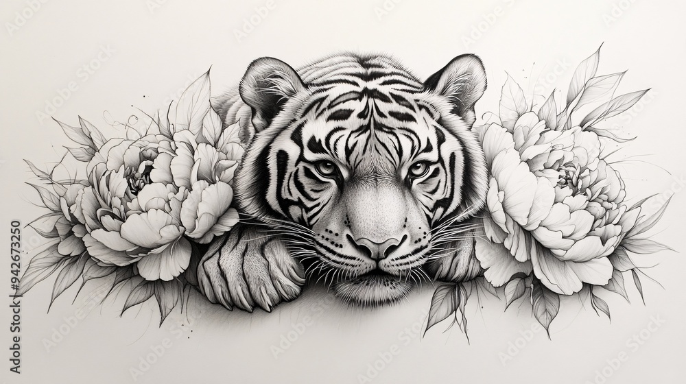 Indian Bengal Tiger Cub Pencil Drawing Print A4 Size