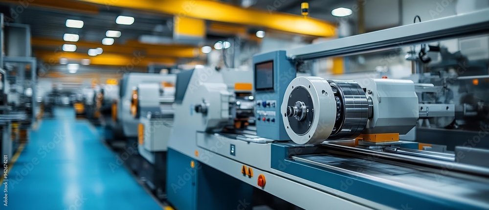 High-tech industrial machinery in a modern manufacturing facility, showcasing precision engineering and advanced technology. High-tech industrial machinery in a modern manufacturing facility, showcasing precision engineering and advanced technology.