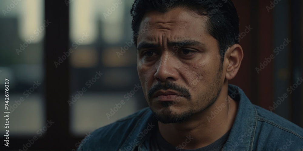 Obraz premium Latino Man with sad, melancholic expression.