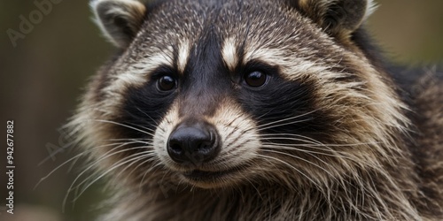 Close up Raccoon's Focused Gaze in a Documentary Snapshot. photo