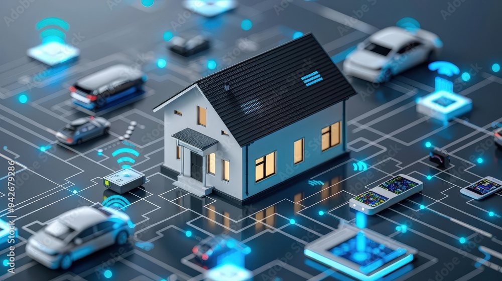 Smart home with interconnected devices, depicting the Internet of Things IoT Smart home with interconnected devices, depicting the Internet of Things IoT