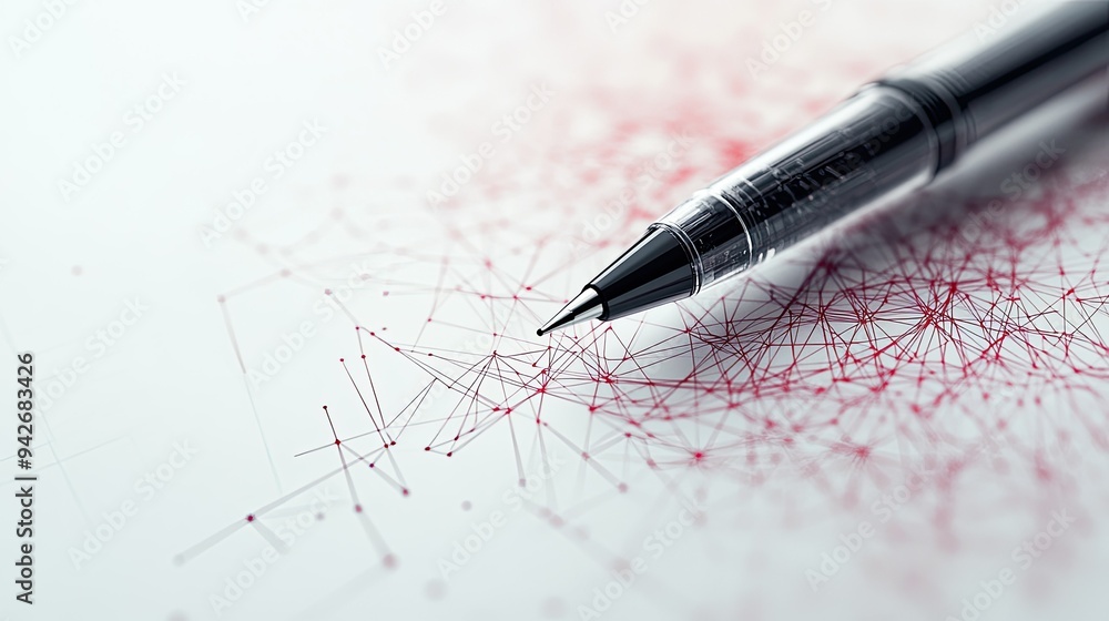 Fototapeta premium Geometric abstract lines depicting a stylized pen and notebook, illustrating the tools of productivity on a pristine white background.