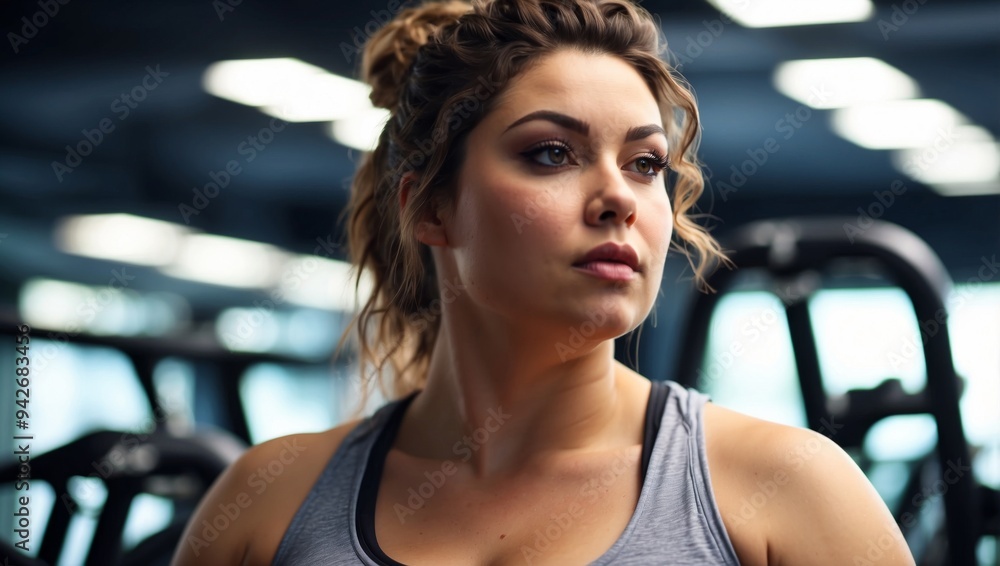 Closeup plus size woman in sportswear doing fitness in the gym. Closeup plus size woman in sportswear doing fitness in the gym.