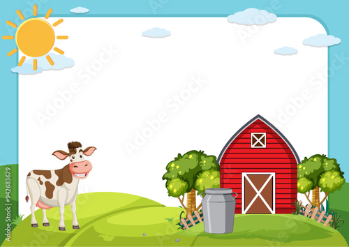 Sunny Farm with Happy Cow