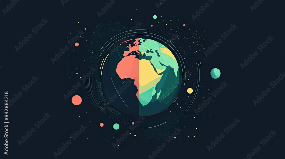 Geometric shapes forming a stylized globe with clean lines and simple patterns, representing Earth in a minimalist design. Geometric shapes forming a stylized globe with clean lines and simple patterns, representing Earth in a minimalist design.