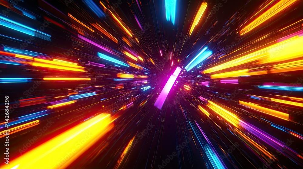 Glowing, multi-colored arrows converging in the center, conveying a sense of speed and energy against a dark background. Glowing, multi-colored arrows converging in the center, conveying a sense of speed and energy against a dark background.