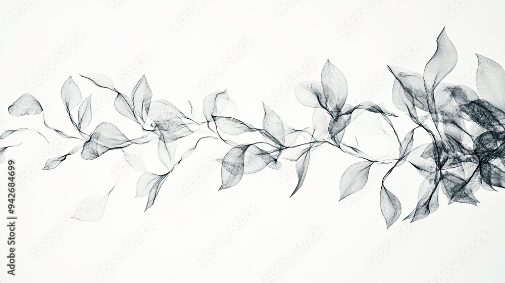 Intertwining lines resembling stylized leaves, conveying a sense of organic growth and nature, on a stark white background. Intertwining lines resembling stylized leaves, conveying a sense of organic growth and nature, on a stark white background.
