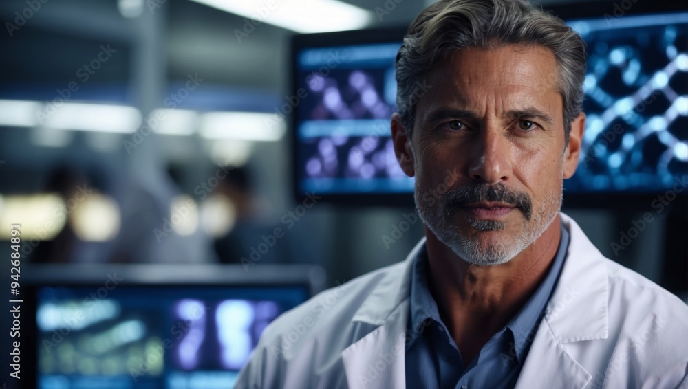 Medical dna research lab scientist with advanced technology for health analysis and gene study. Medical dna research lab scientist with advanced technology for health analysis and gene study.