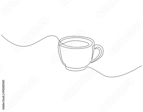 Continuous one line drawing of cup of coffee. One line drawing illustration of cup of hot coffee. International coffee day concept line art. Editable outline.