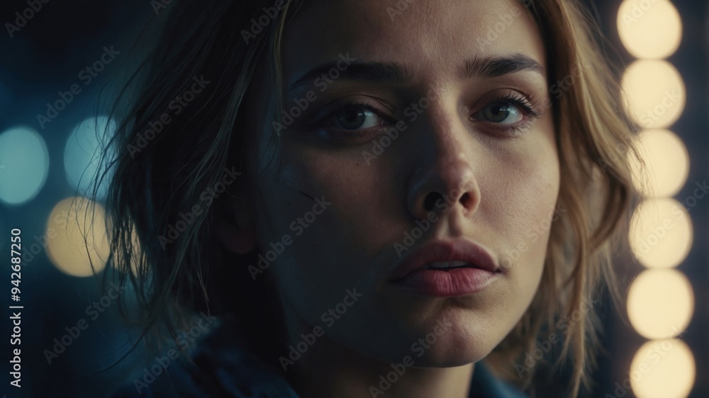 Mesmerizing Portrayal of a Contemplative and Emotive Young Woman's Expressive Face and Tousled. Mesmerizing Portrayal of a Contemplative and Emotive Young Woman's Expressive Face and Tousled.