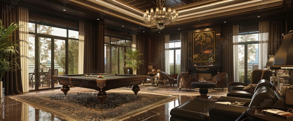 Interior of a luxury living room with billiard table Interior of a luxury living room with billiard table
