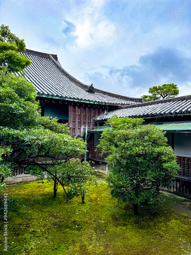 Nijo Castle under the rain in Kyoto, Japan