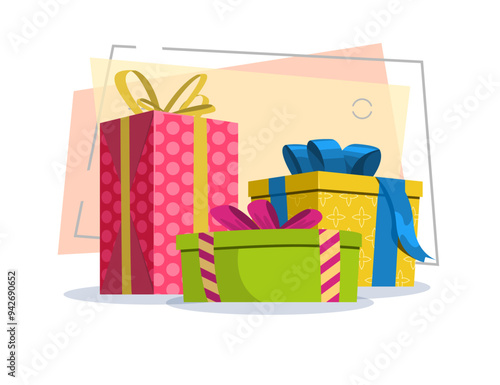 Huge gift boxes with ribbon bow vector illustration. Present, package, decoration. Festive concept. Can be used for topics like Christmas, New Year, birthday