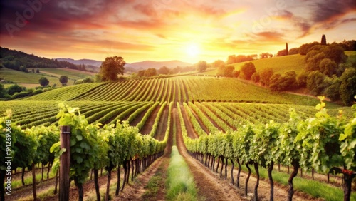 Wallpaper Mural Vineyard Rows at Sunset in a Rolling Landscape Torontodigital.ca