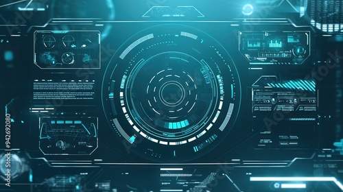 Analyzing Digital and Loading HUD Display Data. Includes futuristic high-tech HUD elements loading, analyzing slider circle data, changing text information.