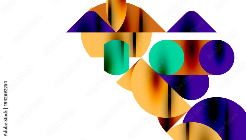 Color beautiful circles, semi circles, squares and round triangles. Geometric mosaic style pattern abstract background for wallpaper, banner, backdrop, card, book Illustration, landing page Color beautiful circles, semi circles, squares and round triangles. Geometric mosaic style pattern abstract background for wallpaper, banner, backdrop, card, book Illustration, landing page
