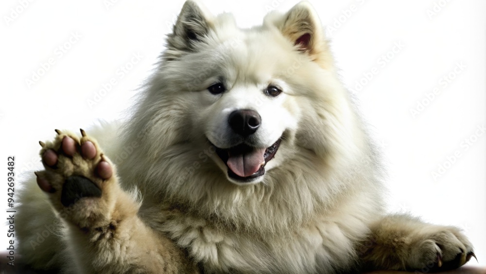 Fototapeta premium A White Dog Raising Its Paw in Greeting