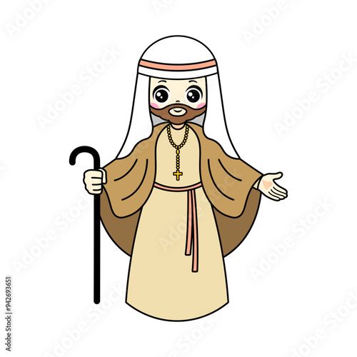 Father of God Jesus cartoon. Saint Joseph cartoon. Digital art illustration.