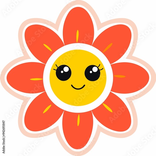 Cute Happy Flower Sticker Emoji Illustration