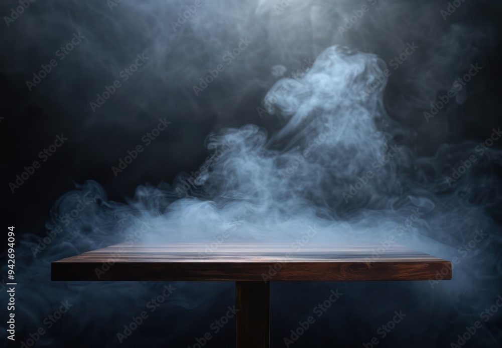 Wooden Tabletop With Smoky Background Wooden Tabletop With Smoky Background