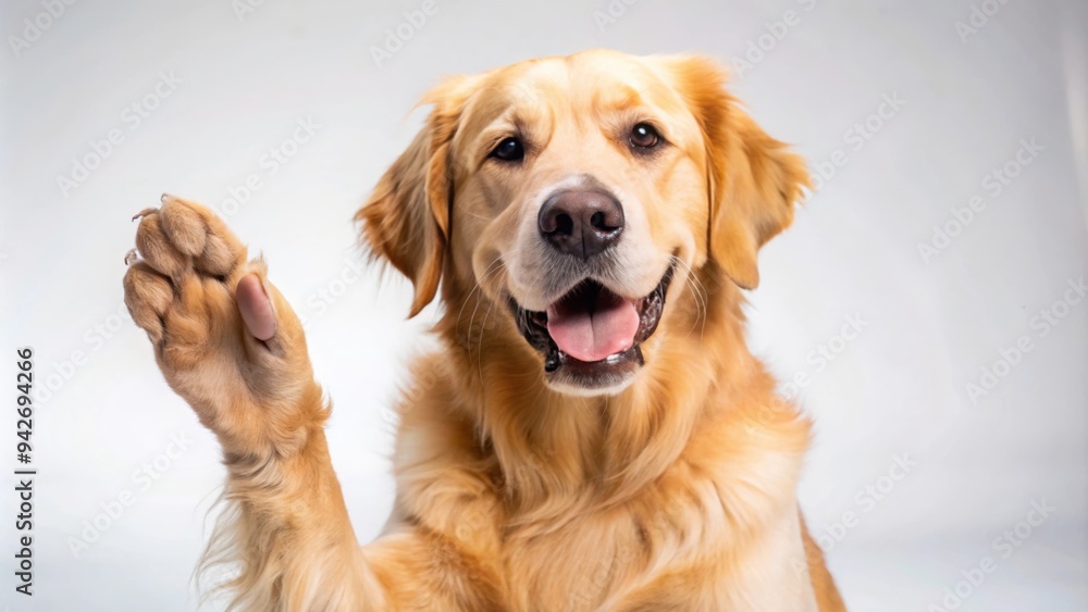 Obraz premium Golden Retriever Dog Raising Paw in Greeting
