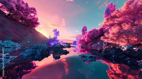 Explore virtual reality art gallery tour with digital masterpieces, emphasizing copy space, covering all objects, and featuring deep depth of field.