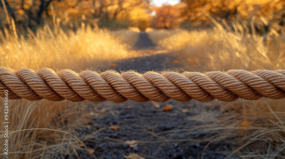 taut rope, symbolizing tension, strength, and teamwork. The blurred ...