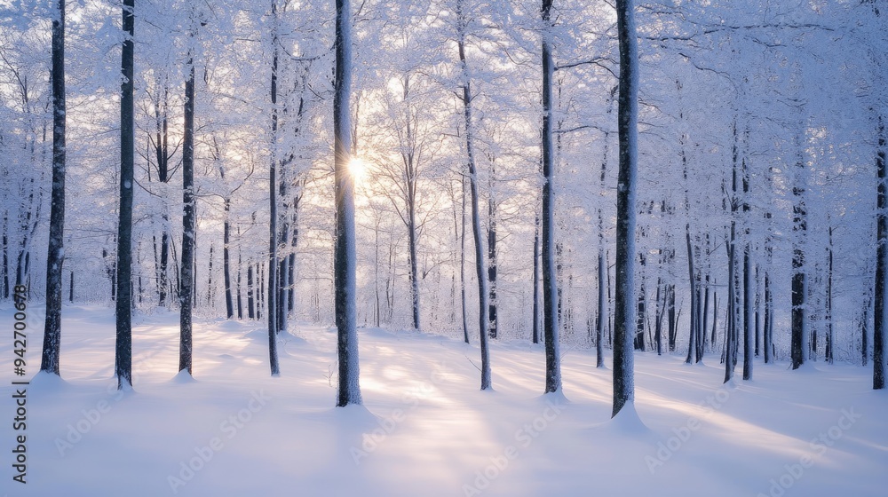 Snowy forest, winter artistry. Generative AI Snowy forest, winter artistry. Generative AI