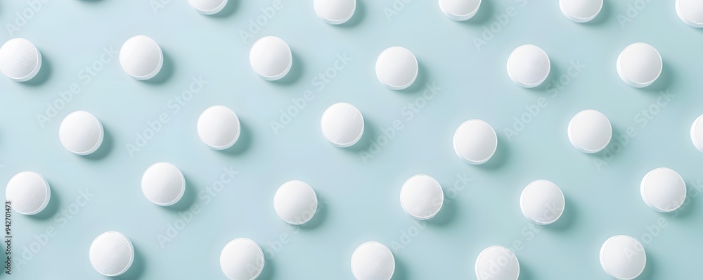 White Circular Objects Arranged in a Pattern on a Blue Background White Circular Objects Arranged in a Pattern on a Blue Background