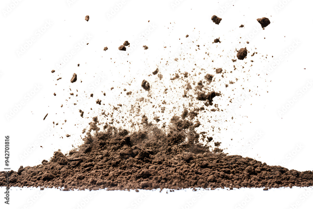 Naklejka premium Dry soil explosion side view Isolated on white background
