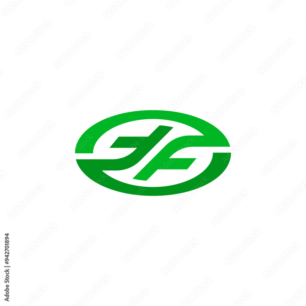 Green Dual F Letter in Oval Device Shape Logo Design Vector Green Dual F Letter in Oval Device Shape Logo Design Vector