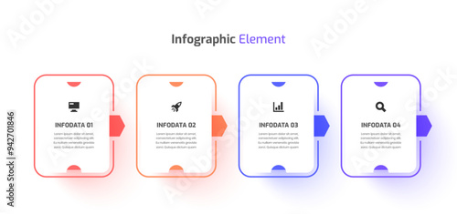 Business Infographic Template Design with Arrow Rectangle Label Icon and 4 Option for Presentation