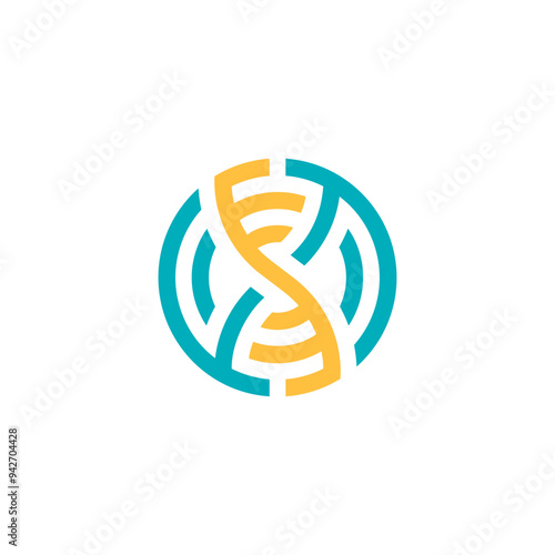 DNA String Molecule with S Letter and Sand Hour Clock Logo Design Vector