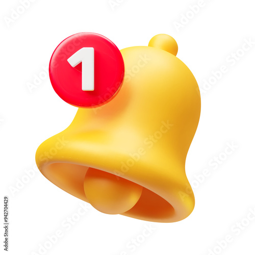 3d realistic yellow bell. Vector illustration of ringing hand bell. For social media reminder, alert and alarm icon. New notification. Concept of notification. Yellow chime on white background